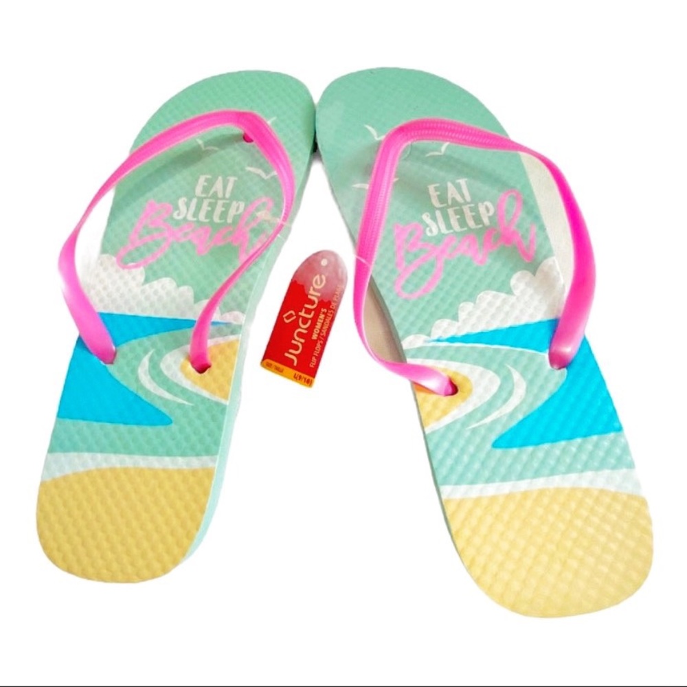 Juncture Multicolor Eat,Sleep,Beach Thong Flip Flop Sandal Slippers, Size L 9/10